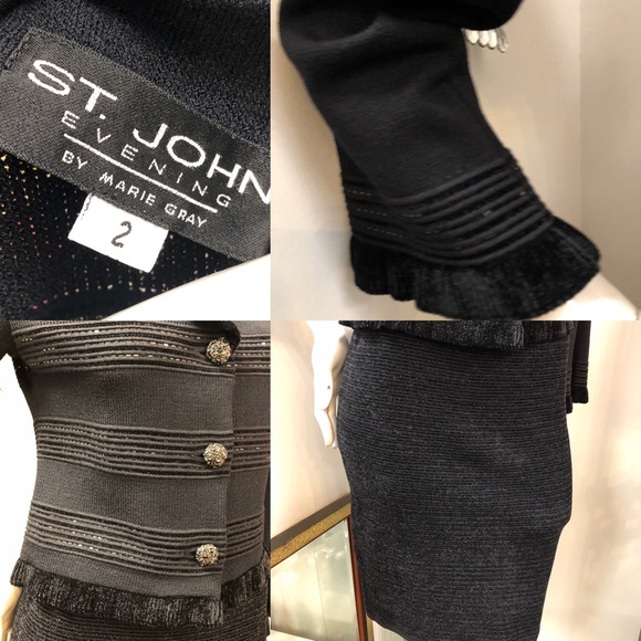 St. John Evening Marie Gray Black Emb. Skirt Suit - Picture 3 of 8